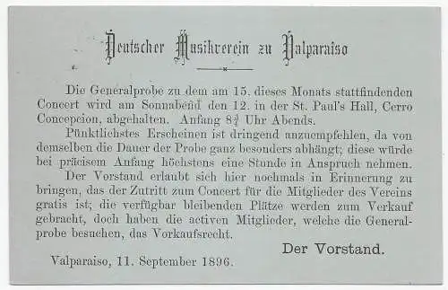 Chile Valparaiso 1896, Deutscher Musikverein - Generalprobe