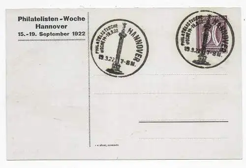 Philatelisten Woche Hannover, 1922 mit Sondestempel