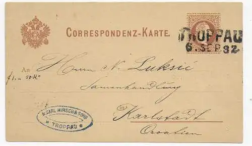 Postkarte Troppau/Böhmen, 1882 nach Karlstadt