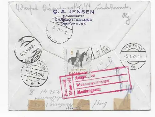 Flugpost Kopenhagen als Einschreiben nach Wien, unbekannt zurück,  1942