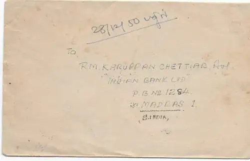 Malaya Alor Star 1950 to Madras