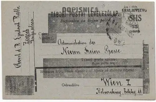 Postüberweisung, SHS von Zagreb nach Wien, 1921