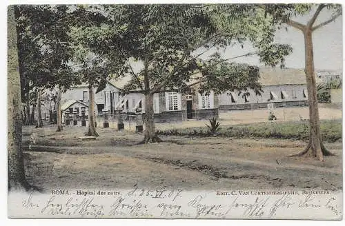 picture post card Boma, Hopital des noirs, 1907 to Niederplanitz, Germany