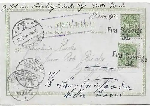 Malmö, Hilsen fra Danmark 1899, nach Glauchau/ Friedrichshafen, Schiffspost