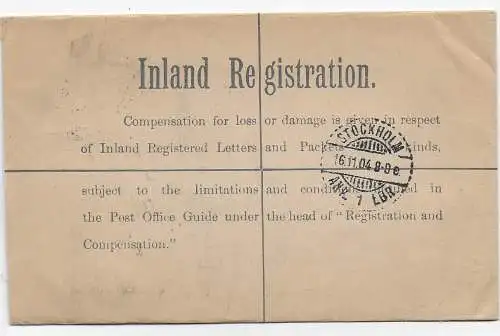 Registered Letter Sjp. (schwedischer R-Zettel) nach Stockholm 1904