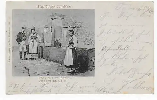 Ansichtskarte Schwäbisches Volksleben, Teinach nach Unterjesingen, 1898