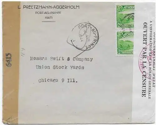 Port-au-Prince to Chicago, 1944, 2x censorship