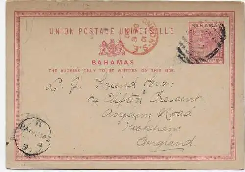 Post card Bahamas 1890 to England