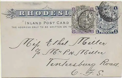 Inland post card mit Zusatzfrankatur Bulawabo 1899