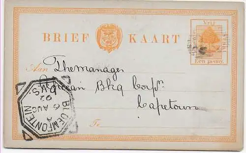 Oranje Vrij Staat, Bloemfontein to Capetown, 1892