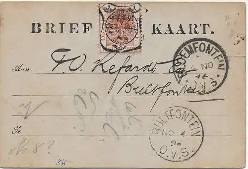 Oranje Vrij Staat, Bloemfontein to Bultfontein 1896