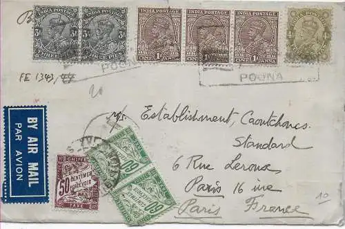 air mail India Poona to Paris, Taxe