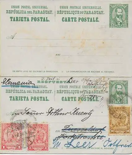 post card Paraguay 1907 nach Düsseldorf - Leer