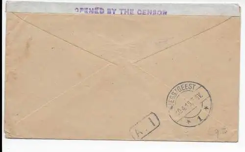 Ceylon: Onugala to Holland, 1916, censor