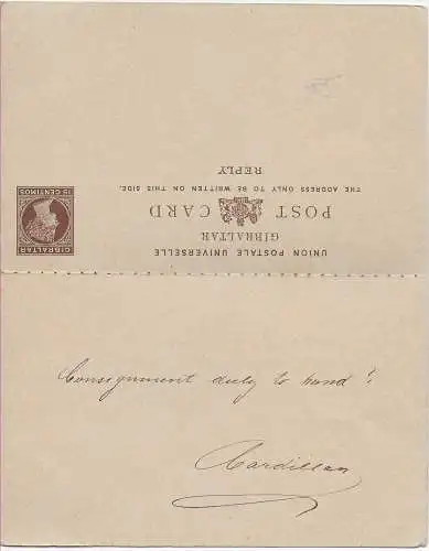 double - post card Gibraltar to Leipzig 1894