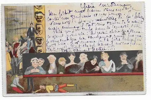 picture post card Puppentheater, Asnieres 1902 to Basel/CH