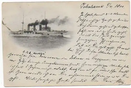 Yokohama mit Ansichtskarte S.M.S. Hertha 1900 nach Nienburg