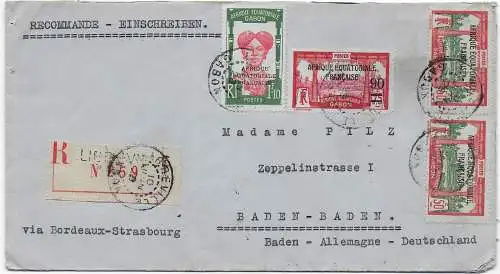 Franz. Äquatorial Afrika, Gabon, Einschreiben nach Baden-Baden, 1929