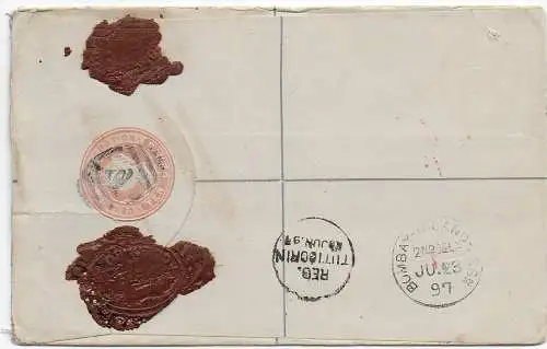 Ceylon registered letter to Bombay, 1897