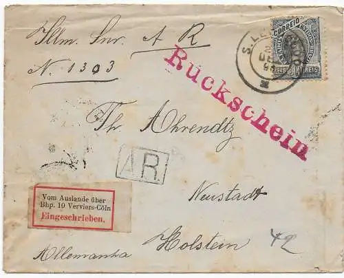 Brasil: 1897 to Neustadt, Einschreiben-Rückschein nach Neustadt