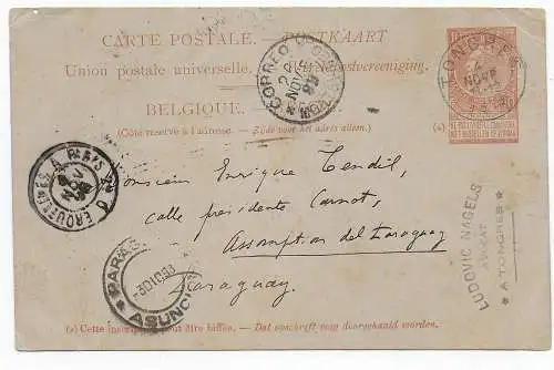 Post card Tongres to Paraguay - Asuncion, 1898