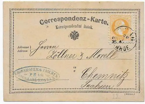 Correspondez Karte, Fehldruck Stempel PRAG 1874 nach Chemnitz