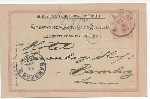 Correspondez Karte Bahnpoststempel 1895 nach Bamberg