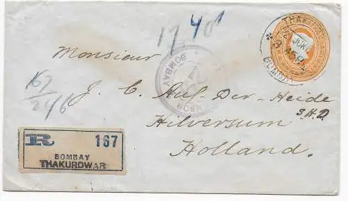 registered Thakurdwar/Bombay to Hilversum/NL, 1916, censor Bombay