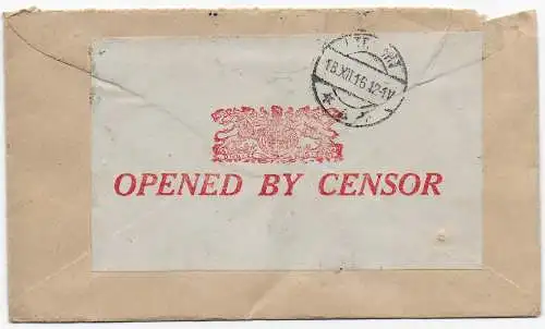 Rangoon cover 1916 to Utrecht, censor reverse