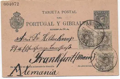 Sevilla, 1911 auf Postkarte Gibraltar nach Frankfurt