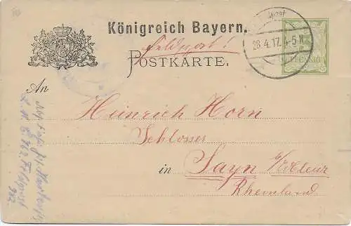 Feldpost 1917 nach Sayn Koblenz