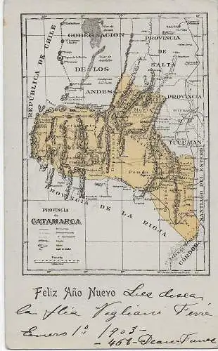 post card Argentina with full map de Catamarca reverse, 