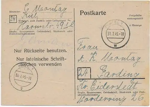 Kiel 21.07.1945 nach Garding/Eiderstedt, Britische Zone