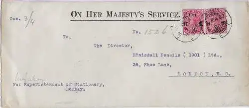 On her Majesty's Service, Bombay to London, 1903, big cover