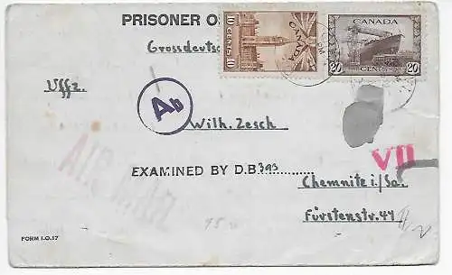 Kgf, PoW: Internment Camp 30, Ottawa to Chemnitz,  OKW Zensur 1943