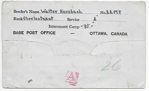 Kgf, PoW: Internment Camp 30, Ottawa to Chemnitz,  OKW Zensur 1943