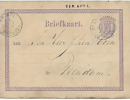 post card Ter d Apel, 1877 to Veendam