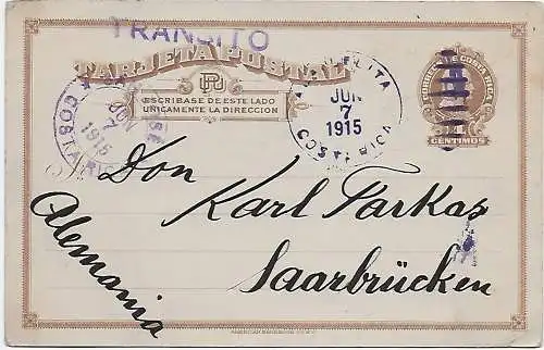 post card San Jose, 1915 to Saarbrücken