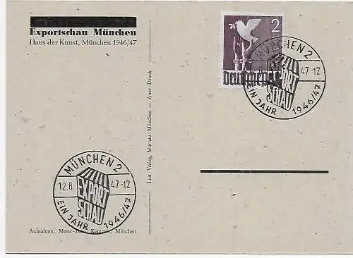 Ansichtskarte Exportschau München 1946/47 mit Sonderstempel, Photo