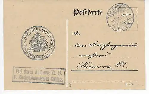 Postkarte Kirchenkommission Diözese Ebersdorf, Frei durch Ablösung #11, 1913