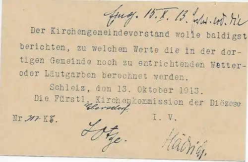 Postkarte Kirchenkommission Diözese Ebersdorf, Frei durch Ablösung #11, 1913