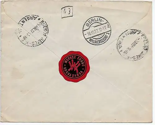 Cochabamba to Berlin, R-Zettel Vom Ausland über Bahnpost 1927
