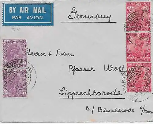 Panagudi 1935 to Lipprechtsrode, air Mail