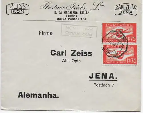 Carl Zeiss Jena aus Lisboa nach Jena, air Mail 1937