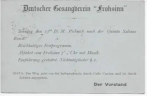 Deutscher Gesangverein Frohsinn, Santiago conduccion Gratuita 1896