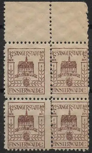 Finsterwalde Sängerstadt, 1942, Privatzähnung, postfrisch, ** Viererblock