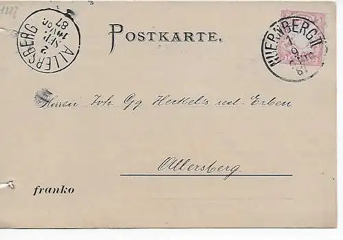 Postkarte Nürnberg 1887 nach Allersberg, private Firmen-Postkarte