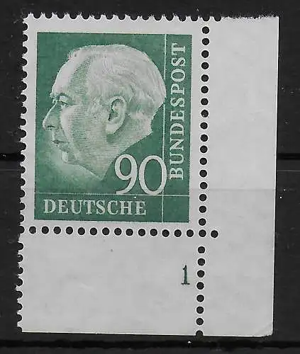 Bund: MiNr. 265xv, Eckrand, Sektor Nr. 1, geriffeltes Gummi, postfrisch, **