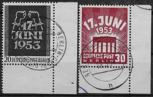 Berlin: MiNr. 110-111, gestempelt, Ecktrand