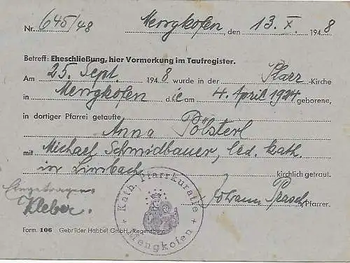 BiZone: Mengkofen nach Tunding, 1948 Pfarramt